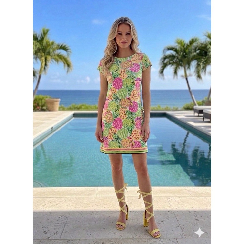 Capagallo Pineapple Dress Women's XL Yellow Pink And Green